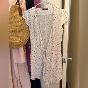 Brandy Melville Floral White Tie-Front Dress